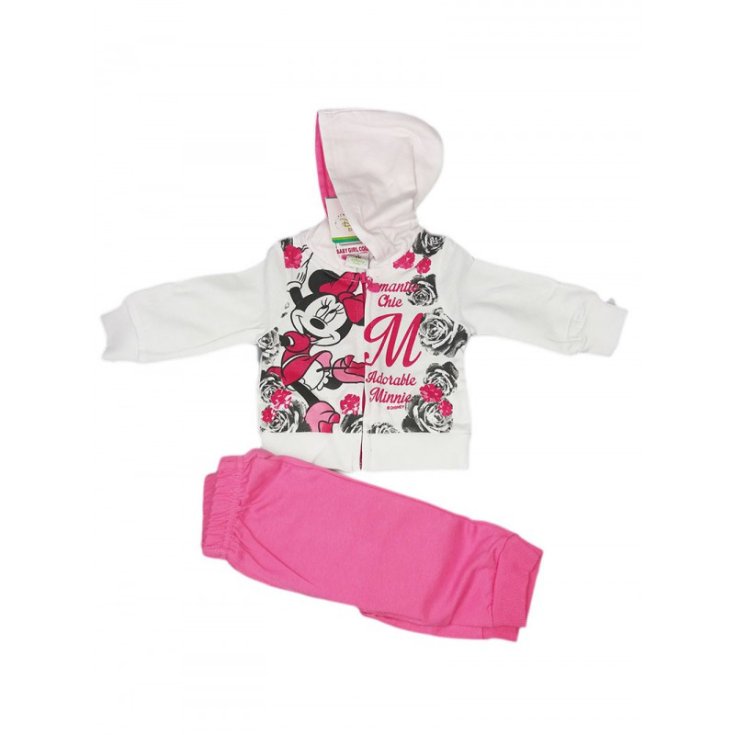 Completo 2pz felpato bimba neonato Disney baby Minnie bianco rosa 1 - 3 mesi