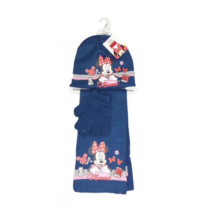 Set 3pz cappello cappellino sciarpa guanti bimba Disney baby Minnie blu tg 52