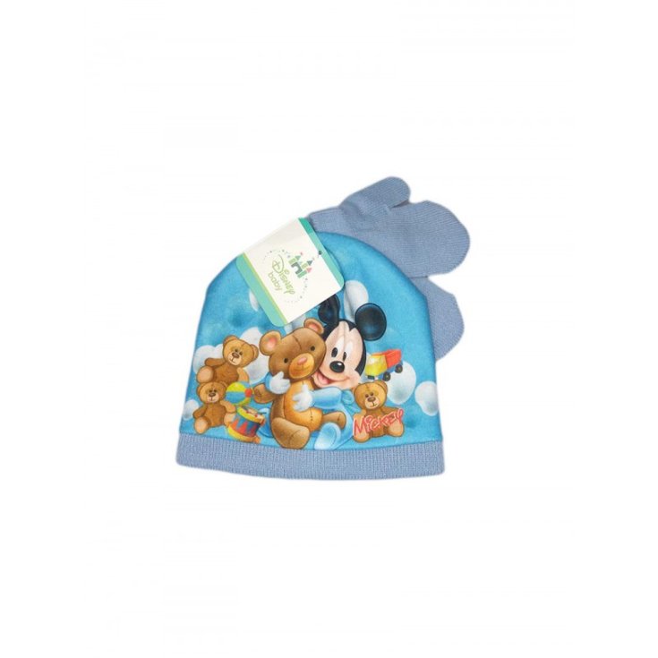 Set 2pz cappello cappellino muffole guanti bimbo bambino Disney baby Mickey cielo tg 48
