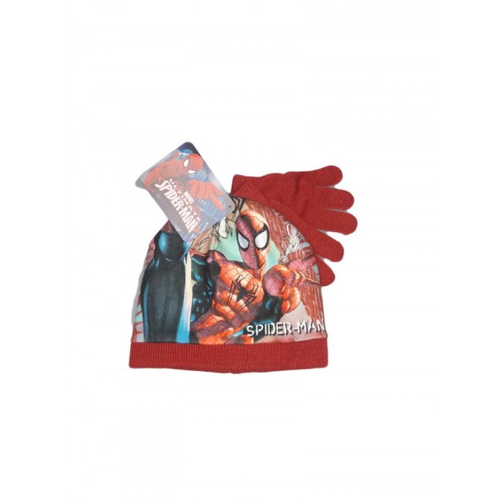 Set 2pz cappello cappellino guanti bimbo bambino Spiderman rosso tg 52