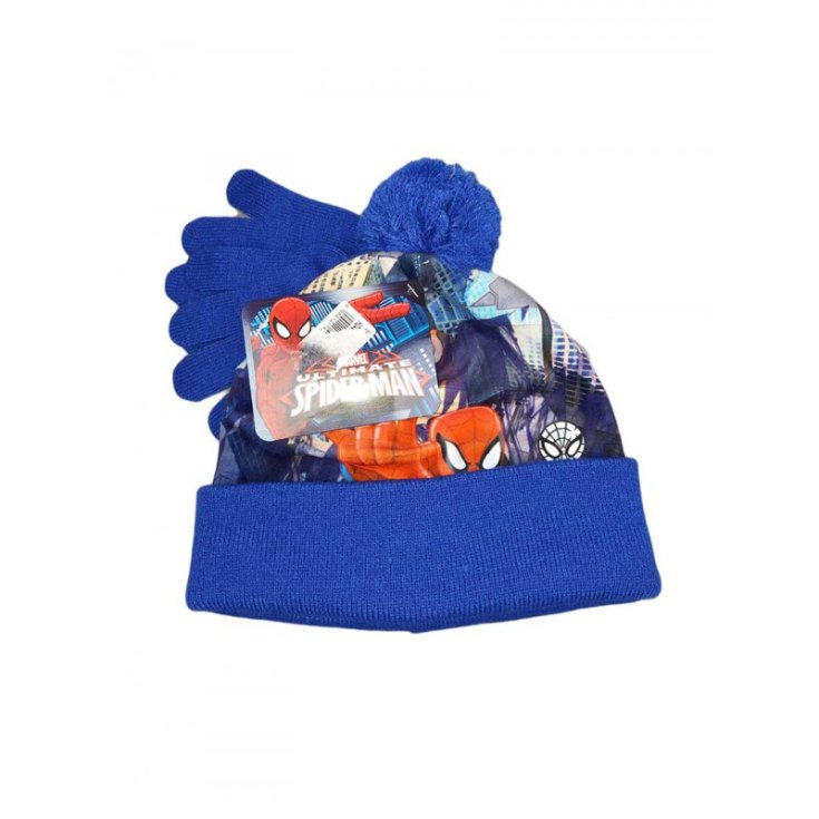 Set 2pz cappello cappellino  guanti bimbo bambino Spiderman bluette tg 54