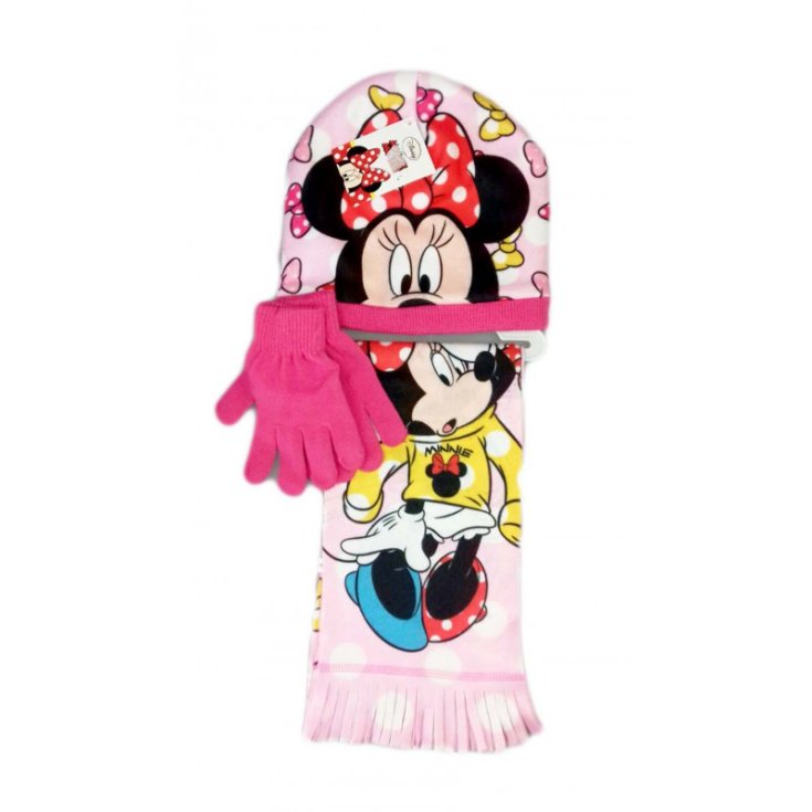 Set 3pz cappello cappellino sciarpa guanti bimba Disney baby Minnie rosa fucsia tg 54