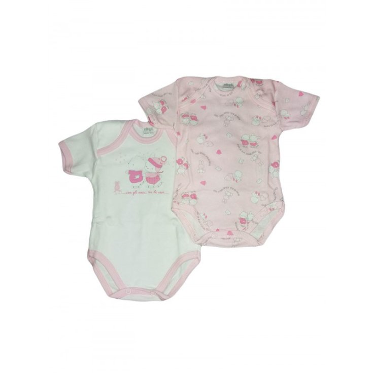 Bi-pack body intimo bimba neonato mezza manica Ellepi bianco rosa Af4820 9 m
