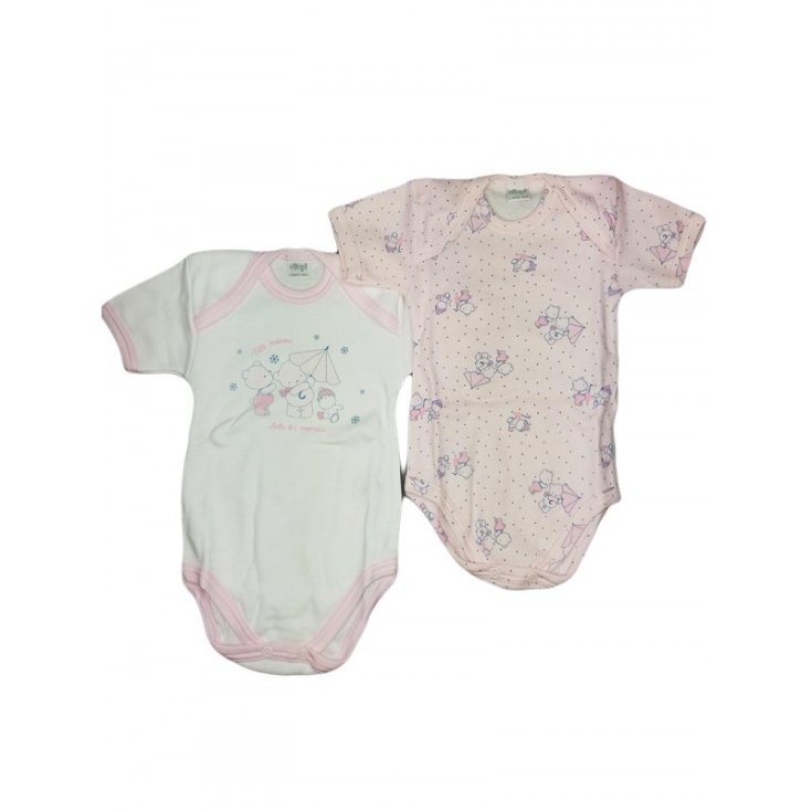 Bi-pack body intimo bimba neonato mezza manica Ellepi bianco rosa Af4632 6 m