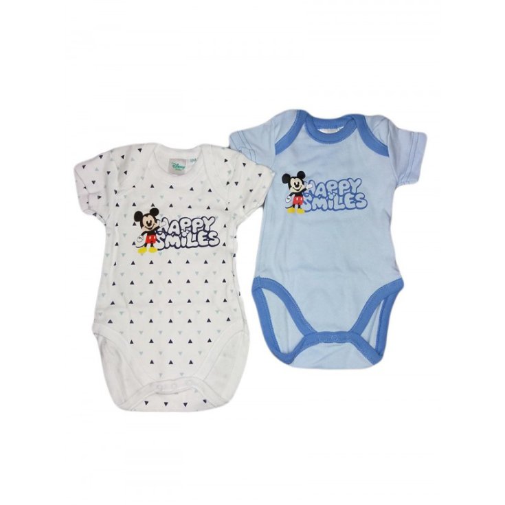 Bi-pack body bodino bimbo neonato mezza manica Disney baby Mickey 3 m