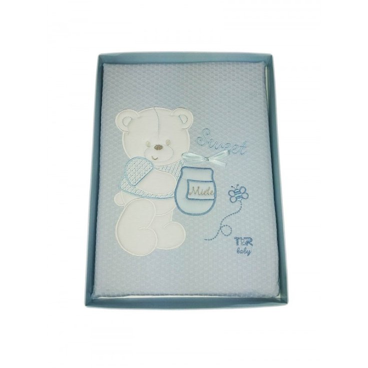 Copertina coperta T&R baby lettino culla bimbo neonato piquet ricamo orsetto cielo TU