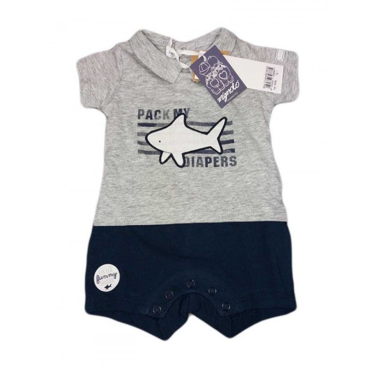 Pagliaccetto tutina bimbo neonato mezza manica grigio blu Dodipetto Mignolo 1 m