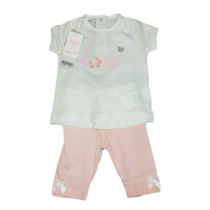 Completo maglia maglietta leggings bimba neonato Dodipetto Mignolo bianco rosa 6 m