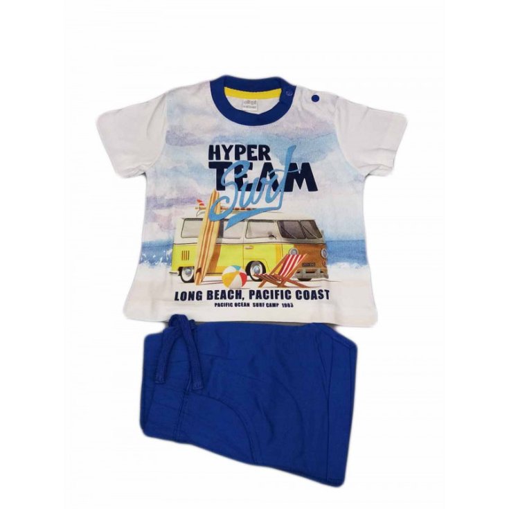 Completo maglia maglietta pantaloncino bimbo neonato Ellepi bianco azzurro 12 m