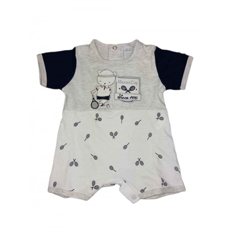 Pagliaccetto tutina bimbo neonato mezza manica Ellepi bianco blu 6 m