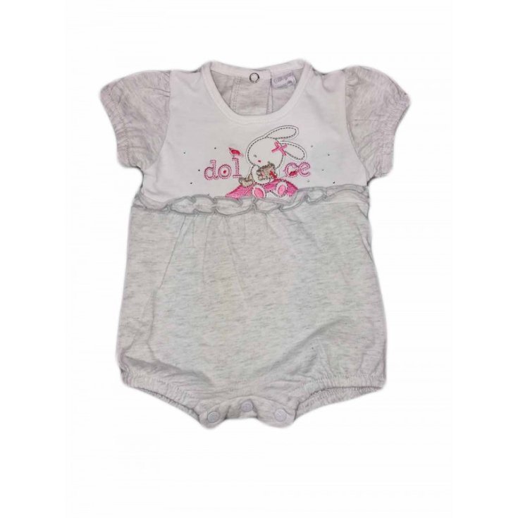 Pagliaccetto tutina bimba neonato mezza manica Ellpi bianco grigio 9 m