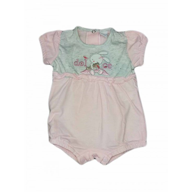 Pagliaccetto tutina bimba neonato mezza manica Ellpi bianco rosa 1 m