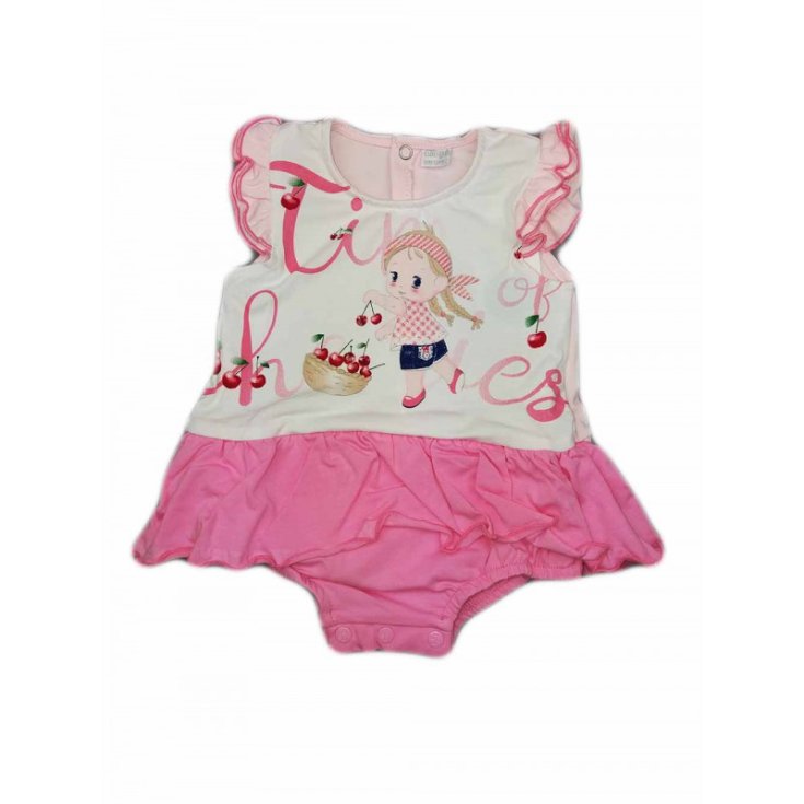 Pagliaccetto abitino tutina bimba neonato senza manica Ellpi bianco rosa 3 m