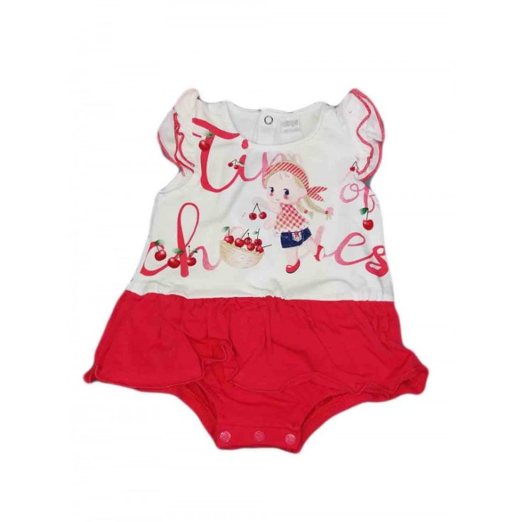 Pagliaccetto abitino tutina bimba neonato senza manica Ellpi bianco rosso 6 m